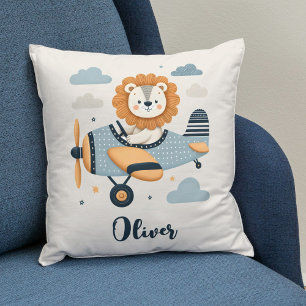 Coussin Joli Lion Pilote sur un Avion Charmant 