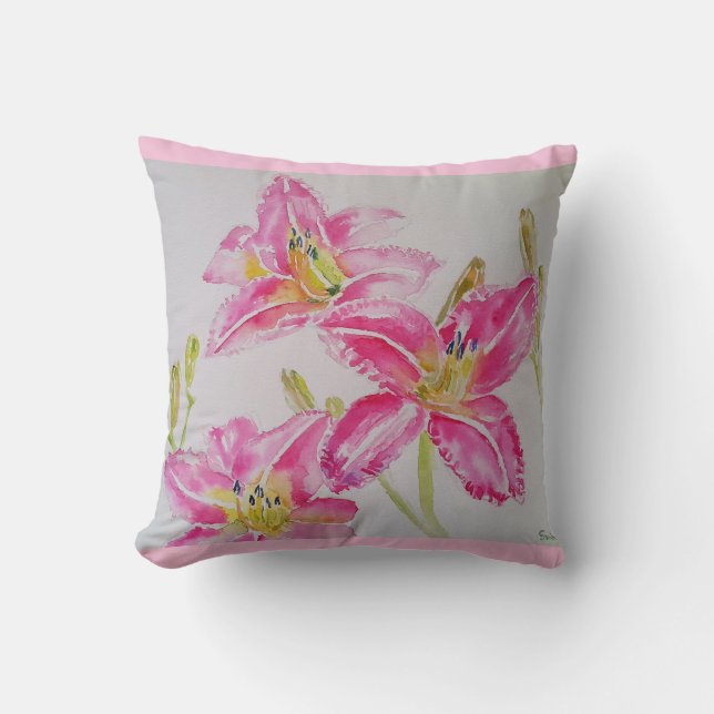 Coussin Joli Lit En Aquarelle Rose Peinture Lilium (Recto)