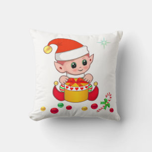 Coussin Joli Lutin de Noël, Canne à Sucre et Boules de Noë