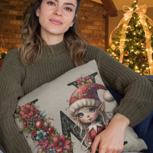 Coussin Joli Lutin de Noël Festif avec Faux Cuir Brun