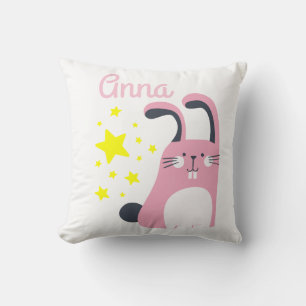 Coussin Joli mignon dessin animé rose lapin avec nom