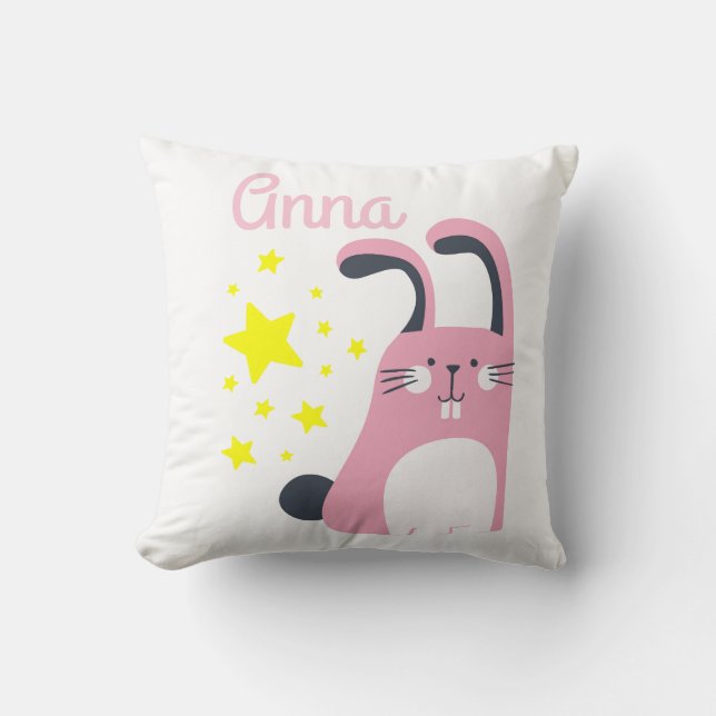 Coussin Joli mignon dessin animé rose lapin avec nom (Recto)