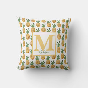 Coussin Joli Monogramme d'ananas Tropical Nom Pilier