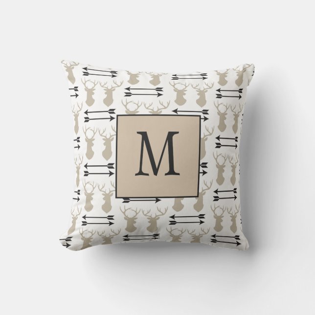 Coussin Joli Monogramme Design de Cerfs (Recto)