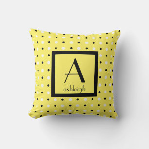 Coussin Joli Monogramme personnalisé, Jaune avec Pois