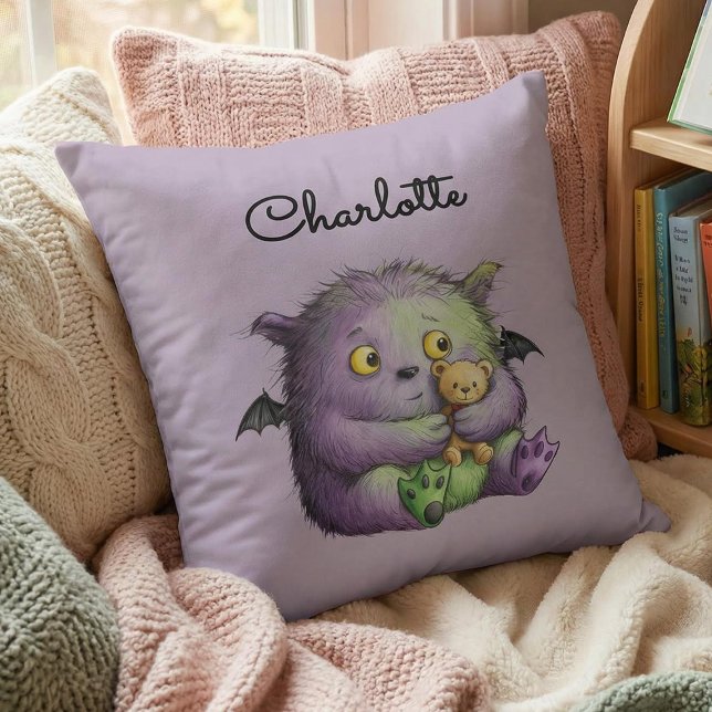 Coussin Joli Monstre Buddies Violet Vert Fluffy (Créateur téléchargé)