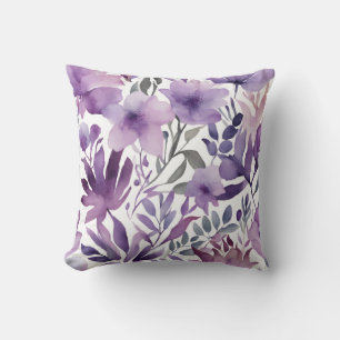 Coussin Joli motif aquarelle floral pourpre 