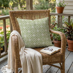 Coussin Joli motif arabe rétro chic vert sauge blanc