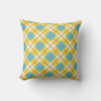 Coussin Joli motif argyle jaune et bleu ensoleillé