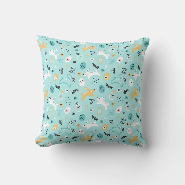 Coussin Joli motif de lapin de Pâques Lapins kawaii œufs (Recto)