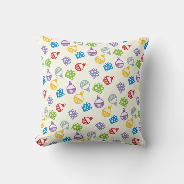 Coussin Joli motif de Noël de boules et cadeaux (Recto)