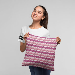 Coussin Joli motif de tricot rose blanc