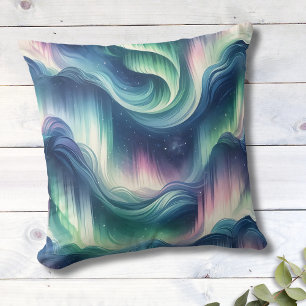 Coussin Joli motif des aurores boréales, marine, vert, vio
