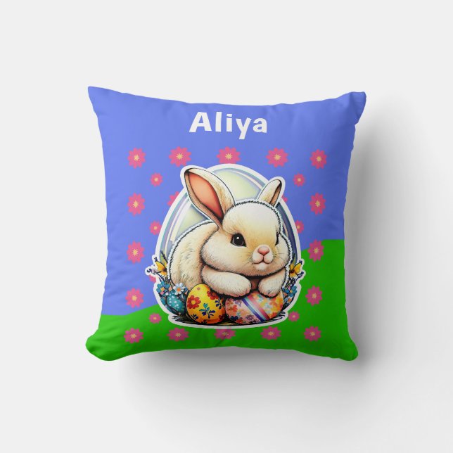 Coussin Joli Motif Fleur Rose Bunny Pâques (Recto)
