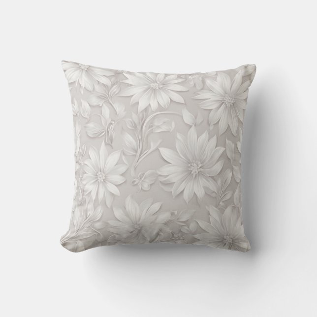 Coussin Joli motif floral naturel blanc élégant chic (Recto)