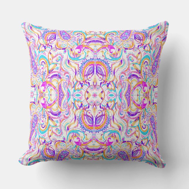 Coussin Joli motif paisley coloré blanc mignon (Recto)