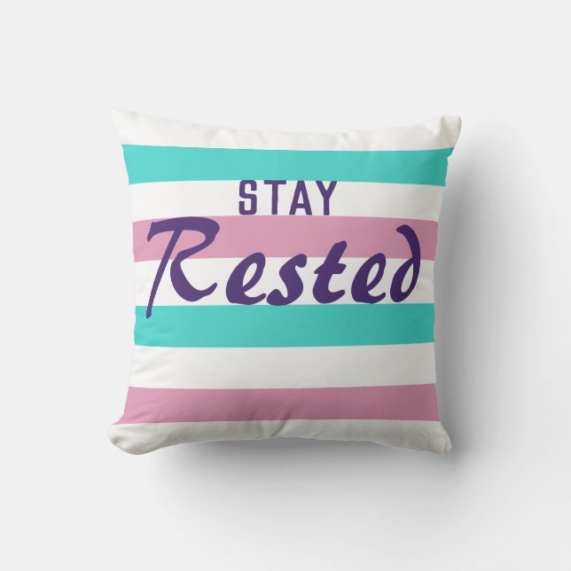 Coussin Joli Motif rose et turquoise rayé avec texte (Recto)
