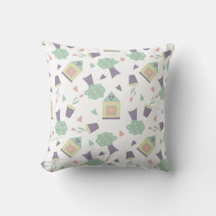 Coussin joli motif sans couture avec des arbres, des maiso