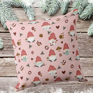 Coussin Joli Noël scandinave Gnomes rose