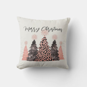 Coussin Joli noir rose Joyeux arbres de Noël de Noël de va