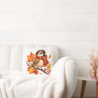Coussin Joli oiseau d'automne avec écharpe confortable – F