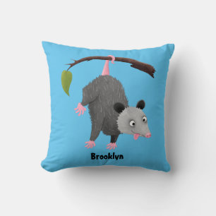 Coussin Joli opossum accroché à la branche dessin animé