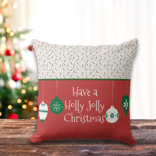 Coussin Joli ornement rouge et vert Holly Jolly