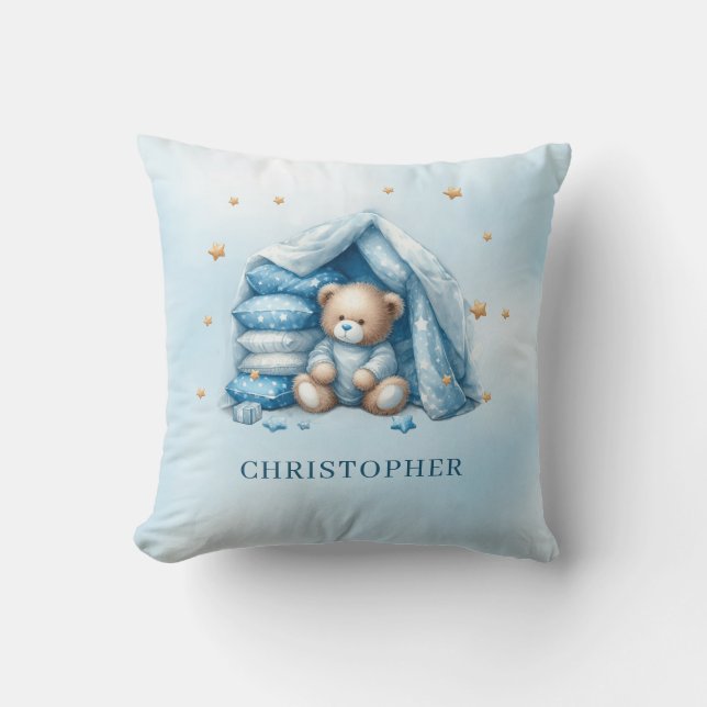 Coussin Joli ours en peluche endormi dans un berceau de bé (Recto)