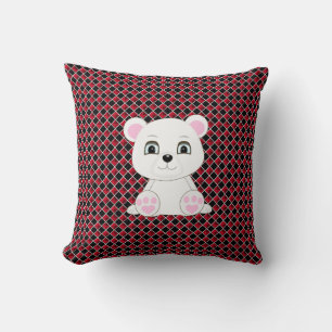 Coussin Joli ours polaire sur motif diamant noir et rouge
