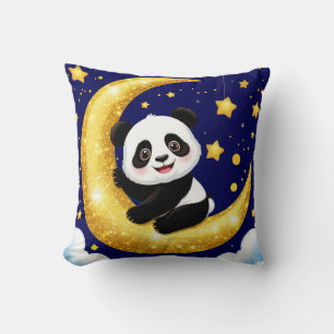 Coussin Joli panda assis sur un croissant de lune doré