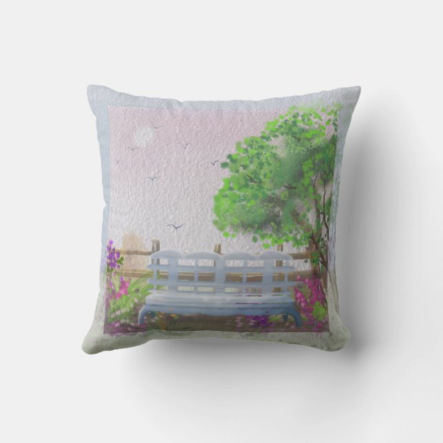 Coussin Joli Paysage Floral En Bord De Mer (Verso)