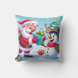 Coussin Joli Père Noël et bonhomme de neige