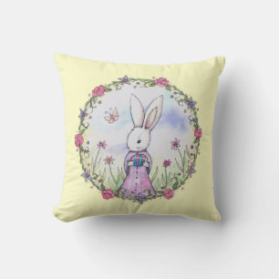 Coussin Joli petit lapin de Pâques aux fleurs