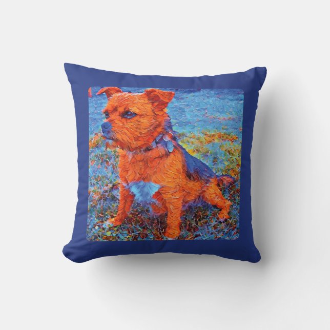 Coussin Joli portrait de chien aquarelle peinture sur bleu (Recto)