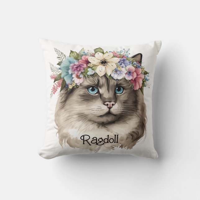 Coussin Joli Ragdoll Chat Floral Personnalisé (Recto)