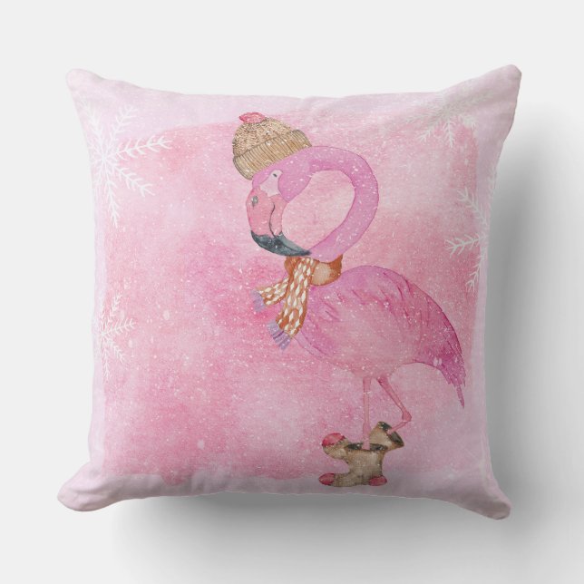 Coussin Joli rose Noël Flamant rose d'hiver Oiseau (Recto)