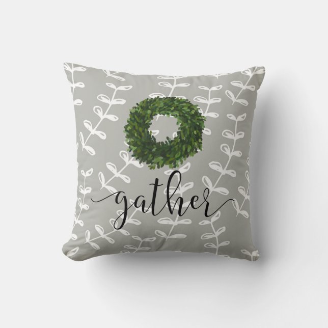 Coussin Joli script de ferme moderne Boxwood Wreath (Recto)