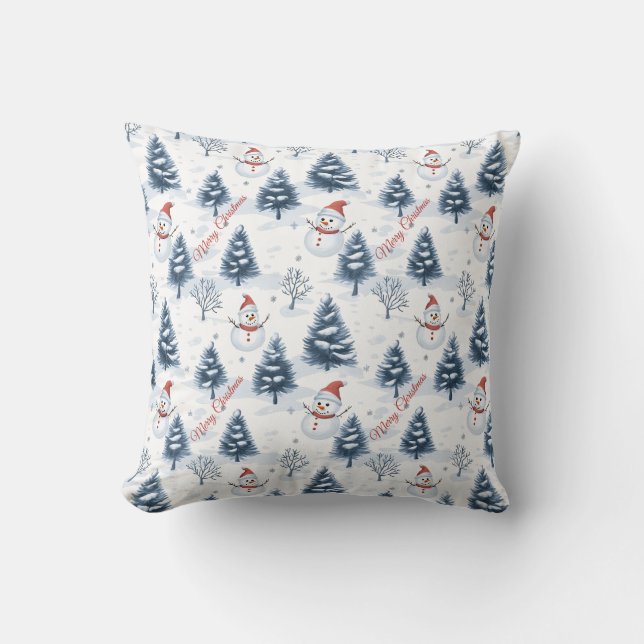 Coussin Joli Snowman Et Snowy Trees Joyeux Noël (Recto)