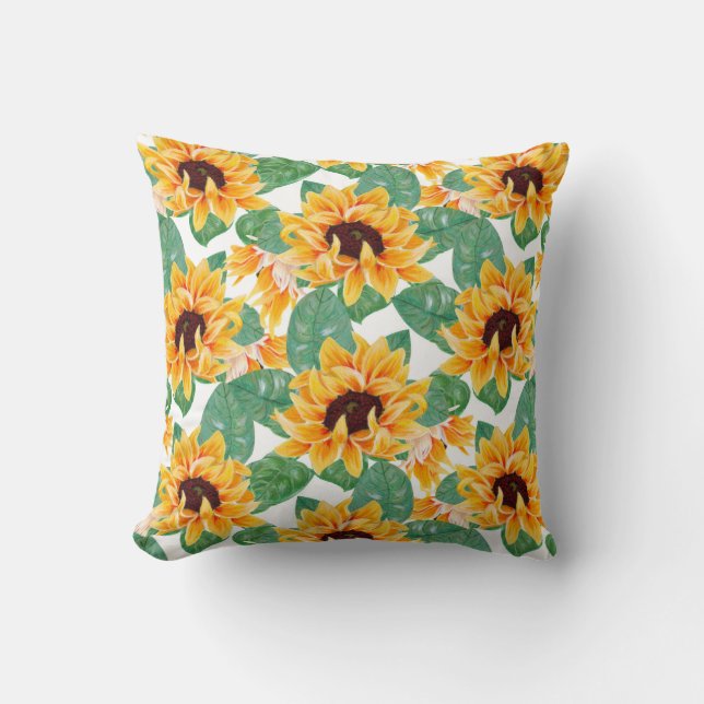 Coussin Joli tournesol Jaune & Motif vert (Recto)