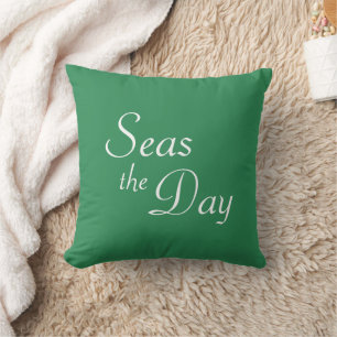 Coussin Joli vert de mer "Seas the Day" Jeu d'oreiller