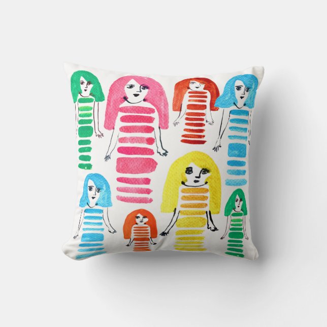 Coussin Jolie aquarelle filles fun funky (Recto)
