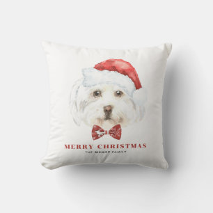 Coussin Jolie aquarelle Maltese Père Noël Joyeux Noël