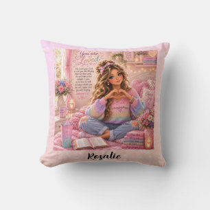 Coussin Jolie Bible chrétienne fille arc-en-ciel rose past