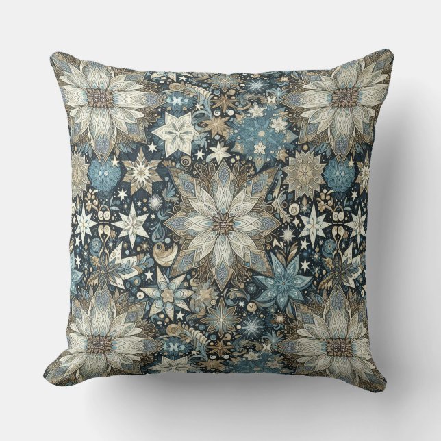 Coussin Jolie Blue et Gold Snowflakes Festive (Recto)