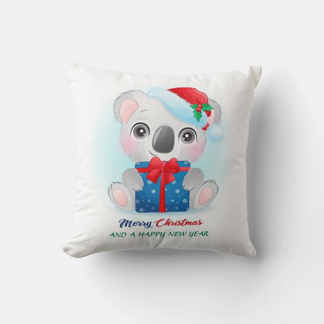 Coussin Jolie chambre d'enfant koala aquarelle pour Noël (Recto)