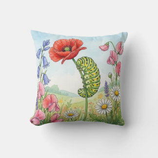 Coussin Jolie chenille et fleurs Petits insectes