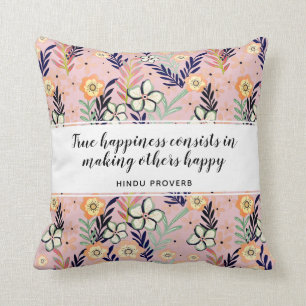 Coussin Jolie citation de bonheur rose floral inspirationn