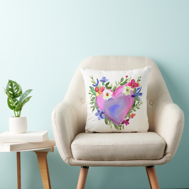 Coussin Jolie couronne fleurie aquarelle Art (Chaise)