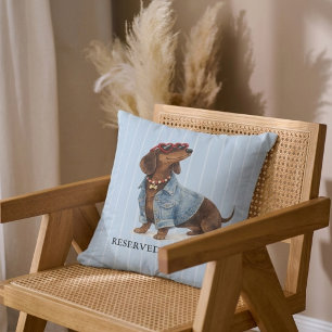 Coussin Jolie dachshund saucisse jeans rayures bleues Cous