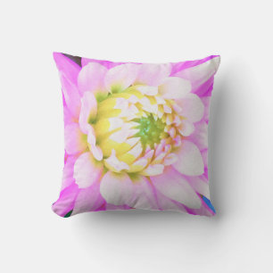 Coussin Jolie Dahlia Cactus Macro Rose, Blanc et Jaune